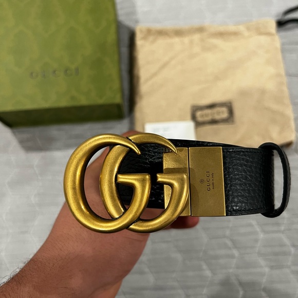 Gucci Double G Brass Buckle Reversible Leather Belt - Picture 8 of 9